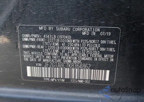 2019 Subaru Crosstrek 2.0I z USA, uszkodzony, nr VIN JF2GTABC7K8364862